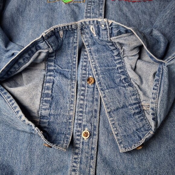 Vintage Basic Editions Holiday Christmas Shirt M Denim Chambray Jean Ornaments - Picture 15 of 16